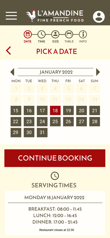 Pick a date screen